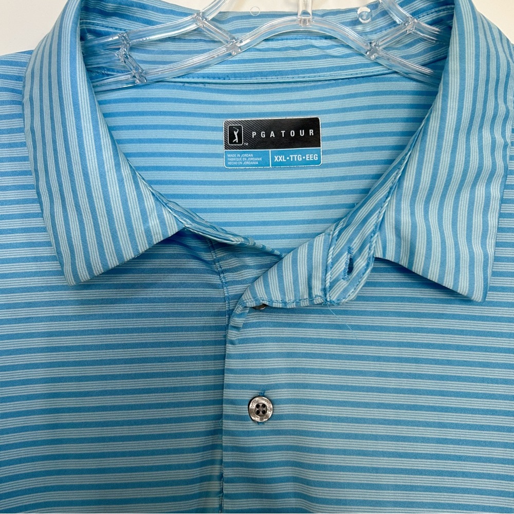 PGA Tour Blue Striped Men's Short Sleeve Golf Polo Button Collar Shirt XXL - Picture 5 of 5